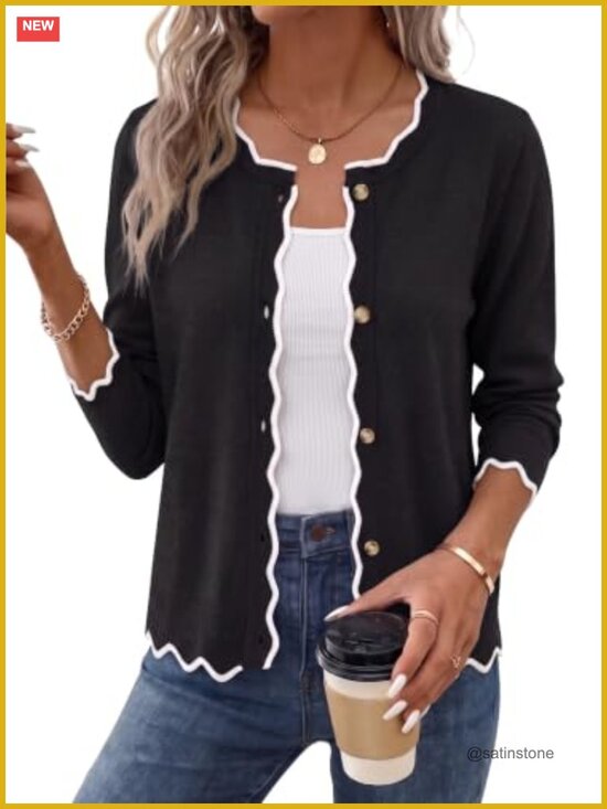 Sweaters - Women's Cropped Cotton Cardigan Sweater Long Sleeve Open Front Knit
